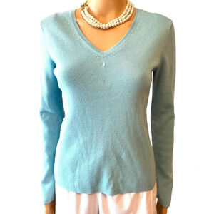 Ann Taylor Loft Cashmere Merino Wool Blend V Neck Sweater Women Size S Stretch